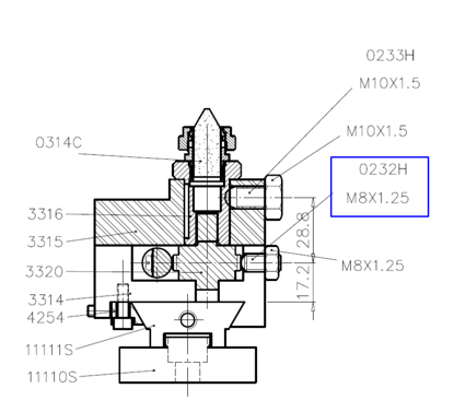 Picture of 0232H Screw (with ball and spring inside) for P/NO 3316 straight fixing M10X1.5*26L